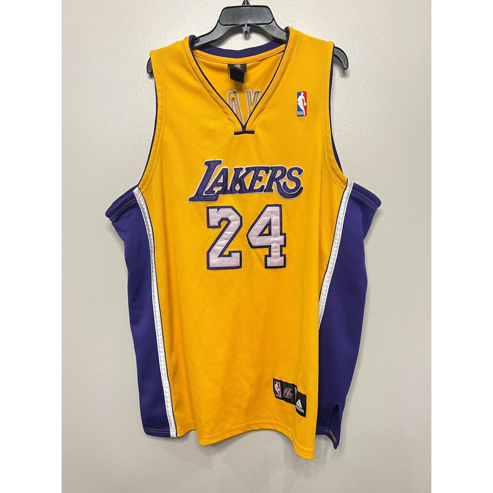 Adidas Kobe Bryant Los Angeles Lakers 24 NBA Jersey Yellow Purple Size 54 Mens
